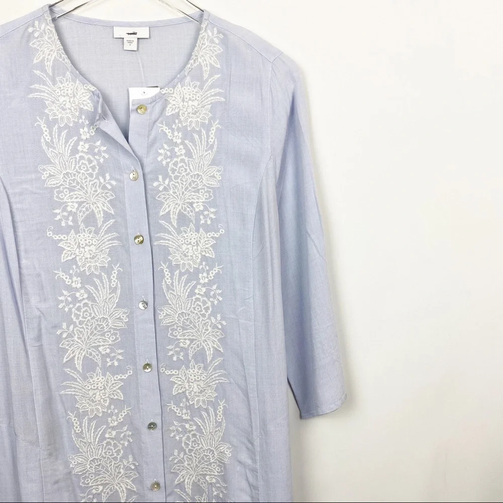 J. Jill Blue Embroidered Long Tunic Dress Small - Picture 3 of 7